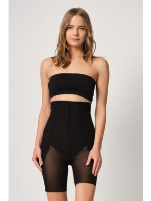 Miraxx Siyah Mı Emay 2928 Ön Agraflı Tül Paçalı Lazer Korse