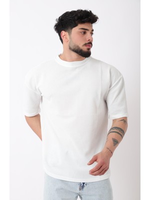 Petekli Model Bisiklet Yaka Oversize Tişört STU-2468_30462