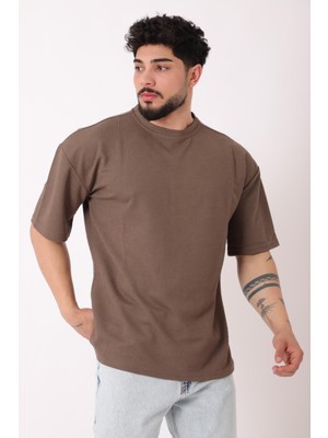 Stil Kombin Petekli Model Bisiklet Yaka Oversize Tişört STU-2468_30462