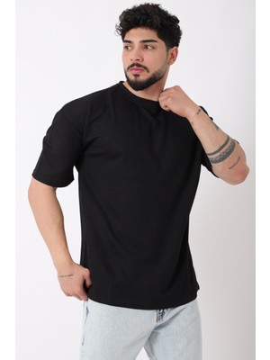 Stil Kombin Petekli Model Bisiklet Yaka Oversize Tişört STU-2468_30462