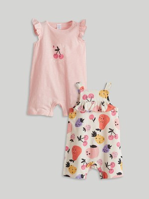 Lcw Baby  Bisiklet Yaka Baskılı Kız Bebek Tulum 2'li  (S5)