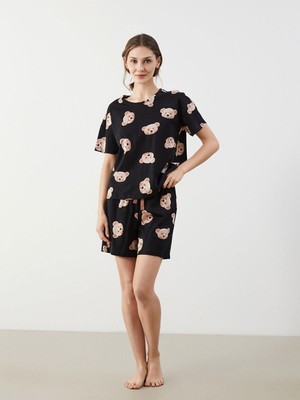 Lcw Young  Bisiklet Yaka Ayı Baskılı Kadın Şortlu Pijama Takımı  (S5)