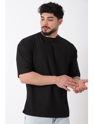 Çizgili Oversize Bisiklet Yaka Tişört STU-2452_30463