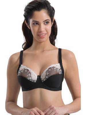 Miraxx Siyah Beyaz Mı Emay 136 C Balenli Toparlayıcı Dantelli Sütyen