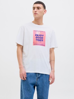 Jack & Jones Jack Jones Jjporto Tee Ss Crew Neck Erkek Beyaz Tshirt 12269429-01