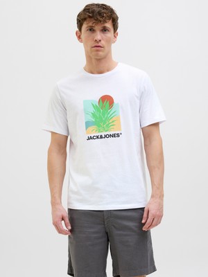 Jack & Jones Jack Jones Jjbarbados Tee Ss Crew Neck Erkek Beyaz Tshirt 12269416-01