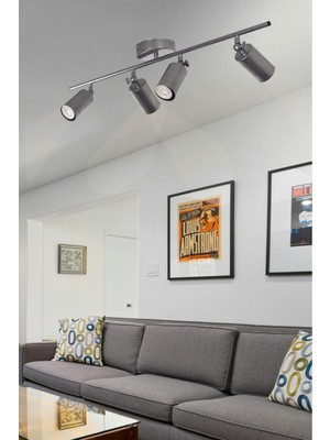 Mediterian Modern gri ve beyaz ışıklı 4'lü sıralı metal avize, zarif ve şık tasarım