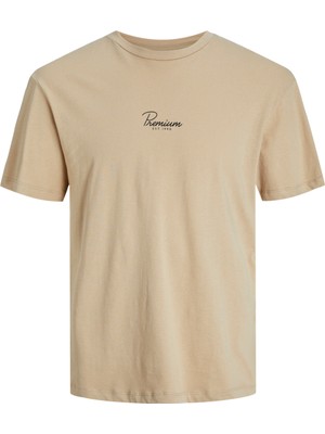 Jack & Jones Bisiklet Yaka Bej Erkek T-Shirt Jprblatobı Photo Prınt Ss Tee