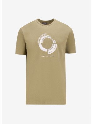 People By Fabrika Bisiklet Yaka Baskılı Haki Erkek T-Shirt PBF5SM-TST9547