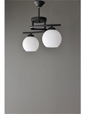 Mediterian Şık Siyah Beyaz Camlı 2'li Aydınlatma Seti, Metal Malzeme, 45x45 cm