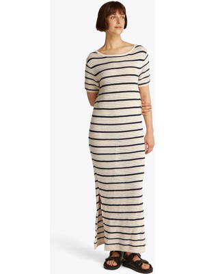 Tommy Hilfiger Yuvarlak Yaka Beyaz Midi Kadın Elbise WW0WW444890FB