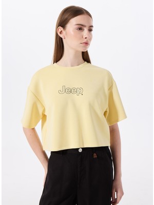 Jeep Bisiklet Yaka Baskılı Sarı Kadın T-Shirt J5SL-TST7020