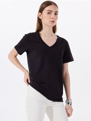 Mustang V Yaka Nakışlı Siyah Kadın T-Shirt M5SL-TST1848