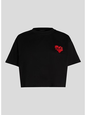 Karl Lagerfeld Bisiklet Yaka Düz Siyah Kadın T-Shirt A1W17074