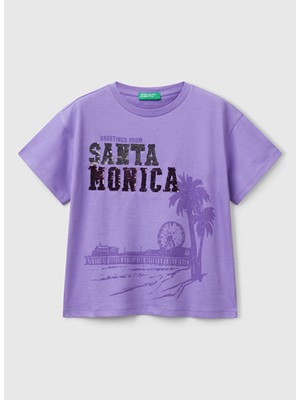 Benetton Baskılı Mor Kız Çocuk T-Shirt 3I1XC10NY