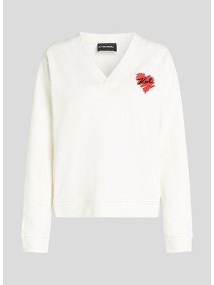 Karl Lagerfeld Bisiklet Yaka Düz Beyaz Kadın Sweatshırt A1W20059