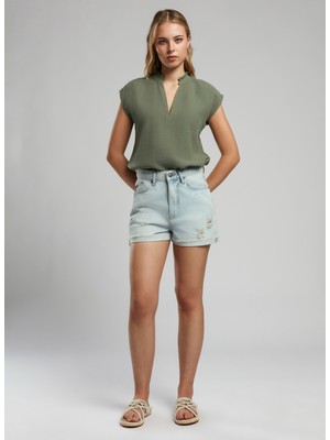 Lee Cooper Standart Bel Mom Fit Kadın Denim Şort 252 Lcf 121028 Holly 2 Denım