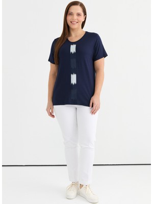 Selen O Yaka Taşlı Lacivert Kadın Bluz 25YSL8088-BB