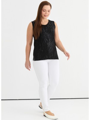 Selen Bisiklet Yaka Varaklı Siyah Kadın Bluz 25YSL8086-BB