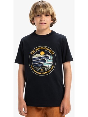 Quiksilver Düz Siyah Erkek Çocuk T-Shirt EQBZT04836-EVO Three Seas Ss Yth