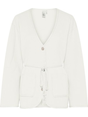 Yas V Yaka Normal Düz Açık Beyaz Kazak Kadın Yasbrema Ls Knıt Cardıgan