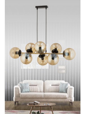 Cross 8'li Eskitme Bal Rengi Glob Camlı Modern Sarkıt Avize Oturma Odası Salon