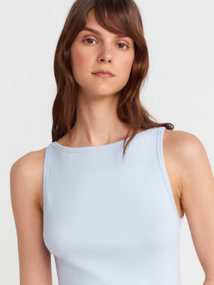 21048 Halter Yaka Top-Açık Mavi