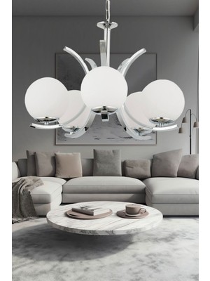 Mediterian 5'li Krom Modern Avize, parlak tasarım, 60x15 cm, salon ve mutfak dekoru