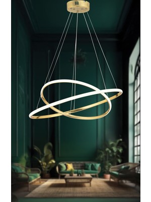 Mediterian Modern Altın Sarkan Led Avize, 45x35 cm, Alüminyum, 2 Ampüllü, Şık Tasarım