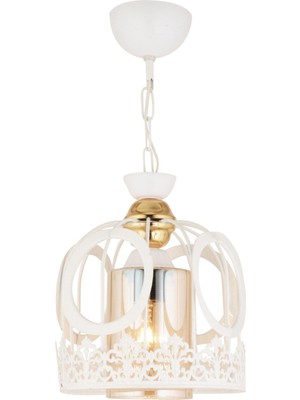 Mediterian Şık Beyaz Dantel Avize, Metal Materyal, 1 Ampüllü, 25x70 Boyut