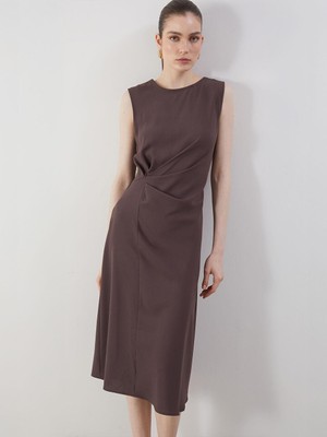 Bisiklet Yaka Krep Midi Elbise  (S5)