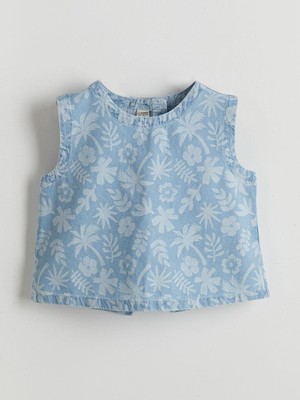 Çiçekli Kız Çocuk Crop Jean Bluz  (S5)