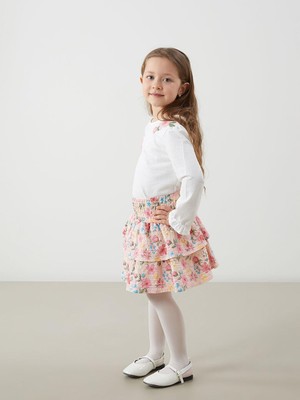 Beli Lastikli Çiçekli Kız Çocuk Etek  (S5)