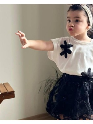 Cg Kids Siyah Çiçek Işlemeli Balon Etekli Kız Çocuk Alt Üst Takım