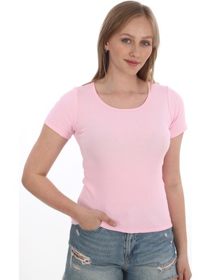 Monox Kadın Fitilli Likralı Pamuk Basic Tshirt