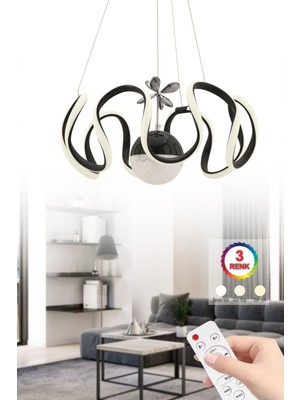 Mediterian Modern siyah 3 renk LED avize, şık ve parlak aydınlatma, metal materyal, 35x35 boyut
