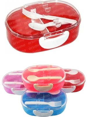 Rom Beslenme Kabı, 2 Bölmeli, Çatal Kaşıklı, 750 Ml, Şeffaf Kapaklı Romshp 1067323