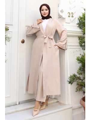 Apolet Detaylı Kimono Takım Bej 19253