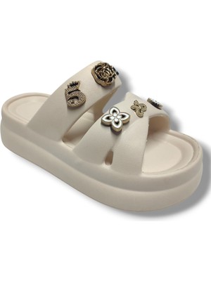 Twingo 510-25 Eva Taşlı Çift Bantlı Kalın Taban Kadın Terlik