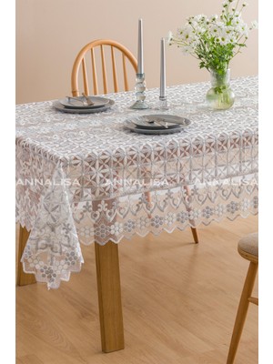 Annalisa Yonca Tül Fransız Dantelli Masa Örtüsü