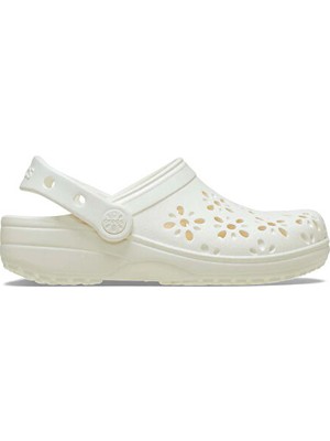 Crocs K Çocuk Terliği Classic Floral Cut Out Clog Düz Topuklu 210943-0WV Krem Konforlu Kullanım İçin