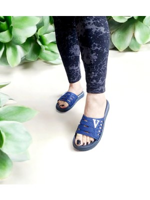 Gezer Lacivert Taban Eva V Kadın Deniz Havuz Plaj Terliği Düz Topuklu Rahat Kullanım İçin