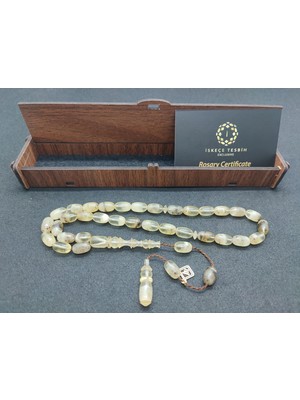 İskeçe Tesbih Iskeçeli Cemil Usta Eseri 19.35 Gr. 0.6mm Şeffaf Delim Toprak Fosilli Mat Kaya Damlasertifikalı 6649