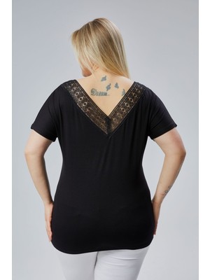 Büyük Beden Sırt V Güpür Bluz
