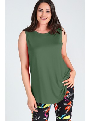 Curvy Trend Kolsuz Viskon Basic Bluz Yuvarlak Yaka Rahat Kesim Yazlık Kadın