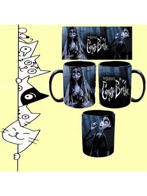 Çizgi Karakter Corpse Bride Ölü Gelin Karakter Baskılı Içi Sapı Siyah Kupa Bardak