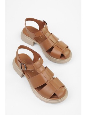 Kadın Sandy Taba  Deri Sandalet