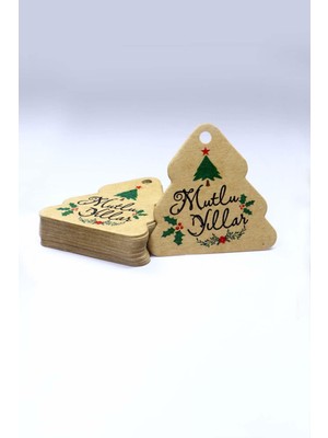 Vice Çam Ağacı Temalı Yeni Yıl Etiketi -Mutlu Yıllar - Kraft Yılbaşı  Etiketi (5,5 X5,5cm) 50 Adet-