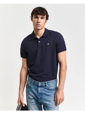 Gant Polo Yaka Regular T-Shirt Lacivert Erkek Kısa Kollu Pamuklu Spor Tarzında