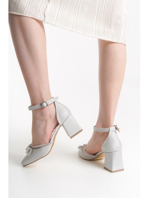 Henne kadın saten taşlı abiye ayakkabı kalın topuk 7cm